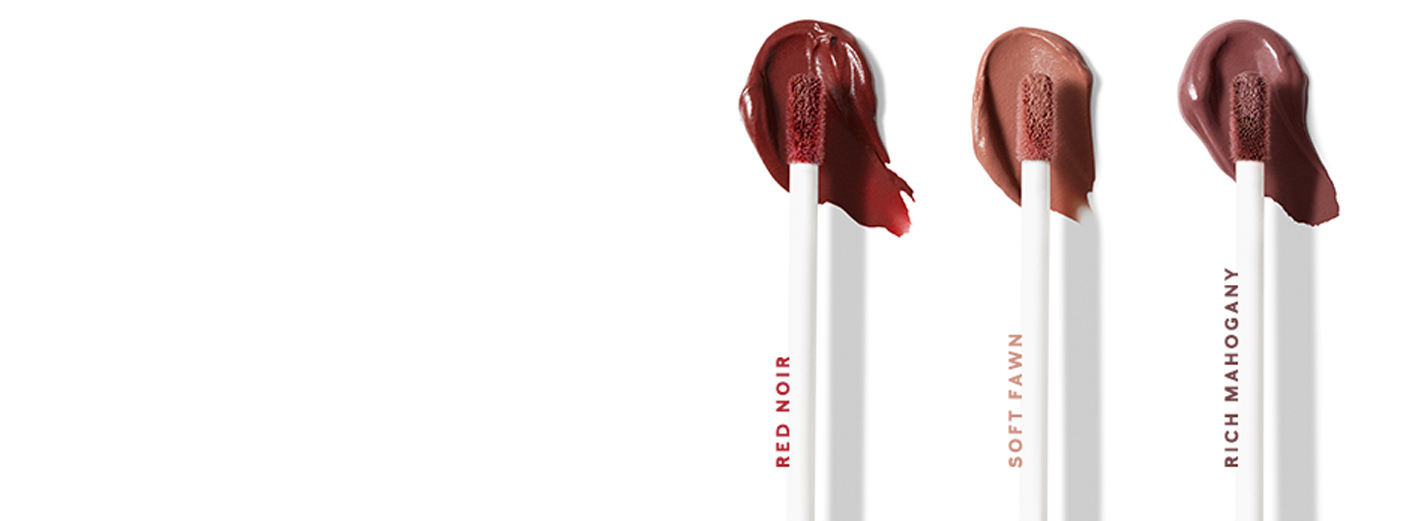 De drie nieuwe Mary Kay Matte Liquid Lipstick tinten: Soft Fawn, Rich Mahogany, Red Noir