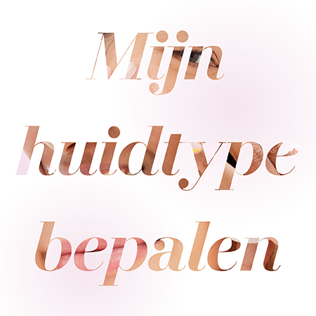 Een grafiek met de zin "Mijn huidtype bepalen" ligt over foto’s van vrouwen met een mooie huid heen