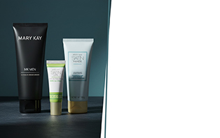 De producten uit het Everyday Hydration for Him Set van Mary Kay: MK Men Ultimate Moisturizer, Satin Hands Hand Cream parfumvrij en Satin Lips Shea Butter Balm.