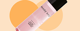 Mary Kay Oil-Free Eye Makeup Remover is te zien op een oranje achtergrond