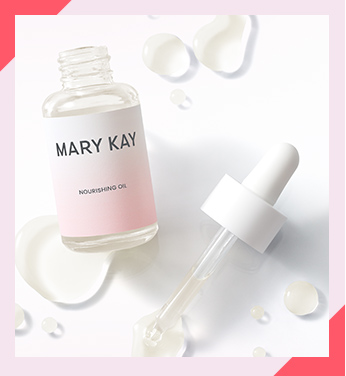 Het flesje en de pipet om de nieuwe Mary Kay Nourishing Oil aan te brengen op het gezicht, ellebogen, haar, nagelbedden,...
