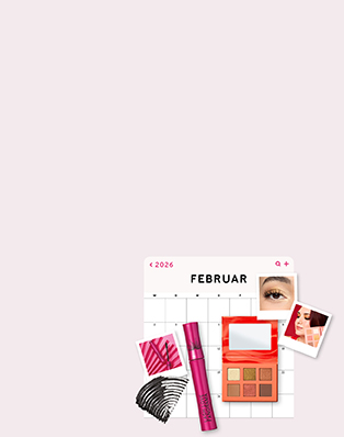 Een kalenderblad uit februari met enkele producten van Mary Kay