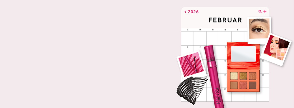 Een kalenderblad uit februari met enkele producten van Mary Kay.