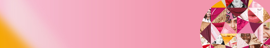 Verschillende elementen in de vorm van een diamant: Gezichten van vrouwen (schoonheidconsulentes met Mary Kay), de oprichter van het bedrijf Mary Kay Ash, Mary Kay producten,...