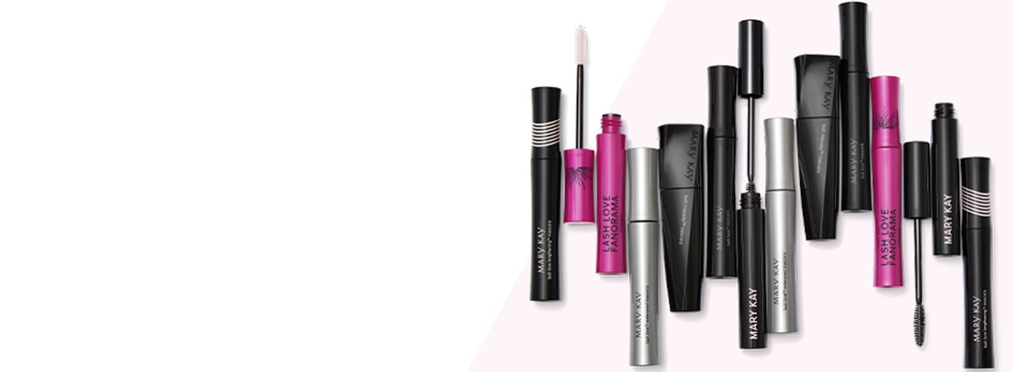 Het volledige assortiment mascara van Mary Kay: Lash Intensity Mascara, Lash Love Mascara, Lash Love Fanorama Mascara, Lash Love Lengthening Mascara, Lash Love Waterproof Mascara, Ultimate Mascara