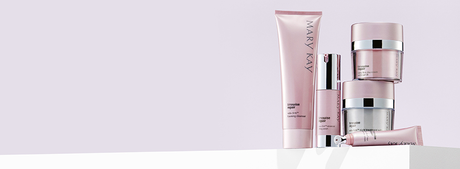 Verschillende producten uit de Timewise Repair-serie van Mary Kay.